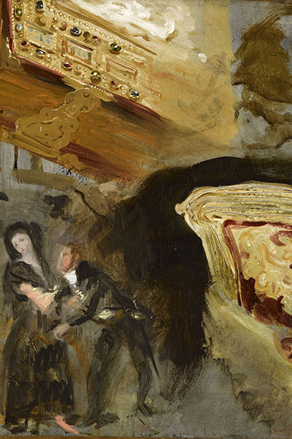Étude d'après un des Caprices de Goya, deux plats de reliures médiévales et une veste orientale