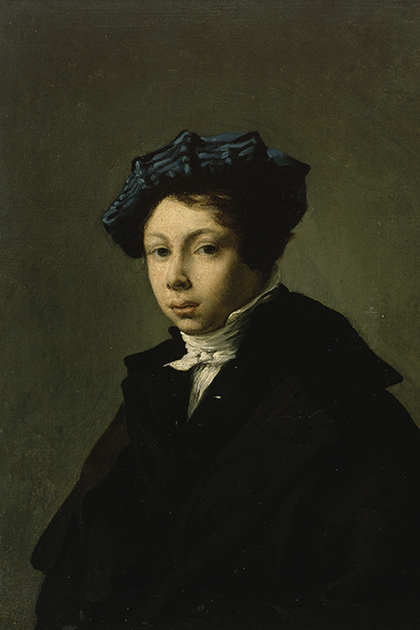 Portrait de jeune homme coiffé d’un béret bleu